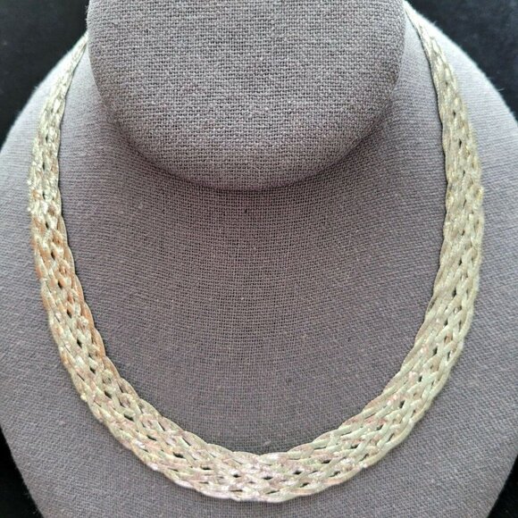 925 Italy Braided Collar Necklace Reversible KA 1772 10 Herringbone Strands - Picture 2 of 10
